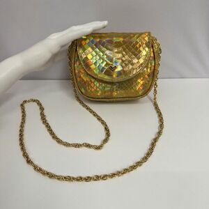 Mario Valentino Snakeskin Cross Body or Shoulder Bag Purse Iridescent Gold "V"